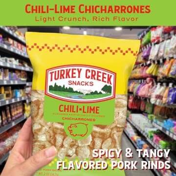 Turkey Creek Chili Lime Chicharrones - Bold, Flavorful Fried Pork Rinds - 2oz (Pack of 12)