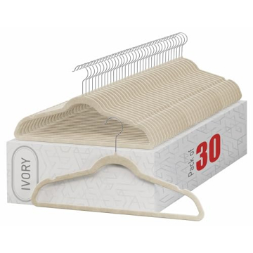 Home-it Premium Velvet Hangers 30 Pack - Ivory Non Slip Heavy Duty Closet Organizer
