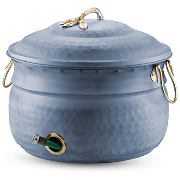 LifeSmart Garden Hose Storage Holder Pot with Lid Antique Green | Expandable Water Hose Container 12...