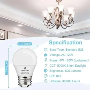 Hansang A15 LED E26 Small Light Bulb with Daylight 5000K