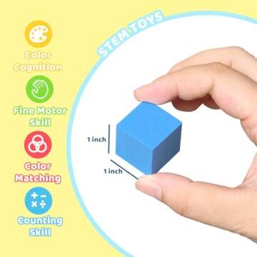 Pairez Toys Foam Counting Blocks, 105 Pieces 1 Inch Soft Rainbow Math Counters Cubes, Math Manipulatives Preschool, Classroom Learning Supplies, Stacking Blocks for Kids Ages 3+