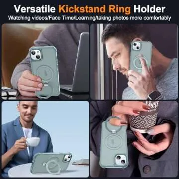 SKYLMW Compatible with iPhone 15 Case with Invisible Magnetic O-Ring Stand Military-Grade Translucent Case for iPhone 15 6.1" [Compatible with MagSafe][Great Grip Feeling], Blue