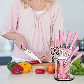 Pink Professional 9-Piece Kitchen Knife Set With Holder