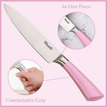 Pink Professional 9-Piece Kitchen Knife Set With Holder
