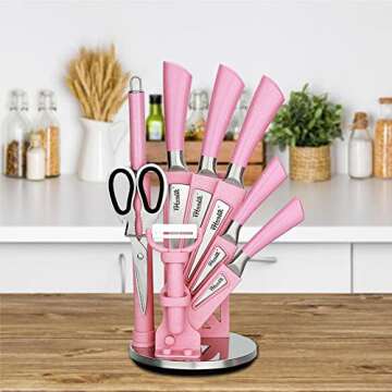Pink Professional 9-Piece Kitchen Knife Set With Holder