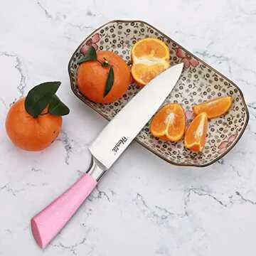 Pink Professional 9-Piece Kitchen Knife Set With Holder