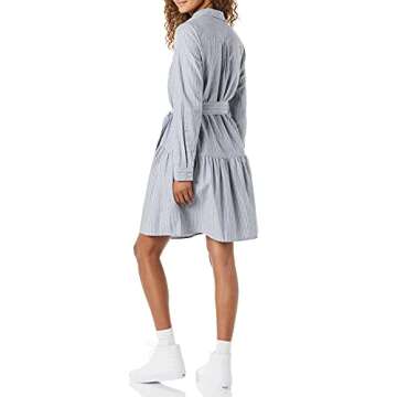 Amazon Essentials Women's Mini Feminine Flannel Shirt Dress, Chambray Stripe, X-Large