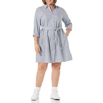 Amazon Essentials Women's Mini Feminine Flannel Shirt Dress, Chambray Stripe, X-Large