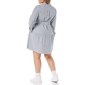 Amazon Essentials Women's Mini Feminine Flannel Shirt Dress, Chambray Stripe, X-Large