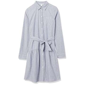 Amazon Essentials Women's Mini Feminine Flannel Shirt Dress, Chambray Stripe, X-Large