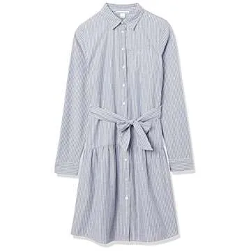 Amazon Essentials Women's Mini Feminine Flannel Shirt Dress, Chambray Stripe, X-Large