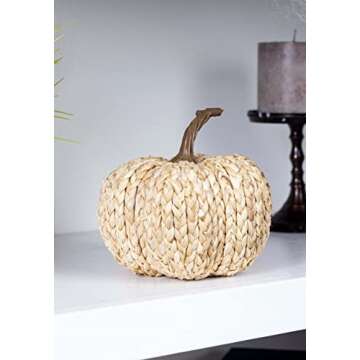 Fun Costumes Woven Cornpeel Pumpkin Halloween Indoor Decoration, White Plastic Stem Room House Table...