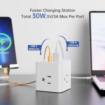 Compact 30W USB C Power Strip with Fast Charging
