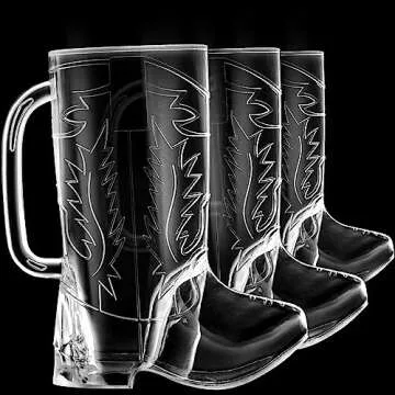 JoyServe Cowboy Boot Cups - (Pack of 6) 17oz Cowboy and Cowgirl Drink Mugs, Reusable BPA-Free Plastic Mug with Handle for Western Themed Rodeo Birthday Party Decorations and Supplies