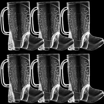 JoyServe Cowboy Boot Cups - (Pack of 6) 17oz Cowboy and Cowgirl Drink Mugs, Reusable BPA-Free Plastic Mug with Handle for Western Themed Rodeo Birthday Party Decorations and Supplies