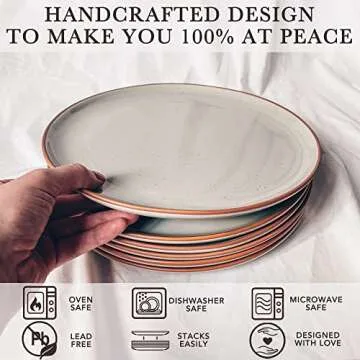 Mora Ceramic Dinner Plates Set of 6, 10 inch Dish Set - Microwave, Oven, and Dishwasher Safe, Scratch Resistant, Modern Rustic Dinnerware- Kitchen Porcelain Serving Dishes - Earl Grey