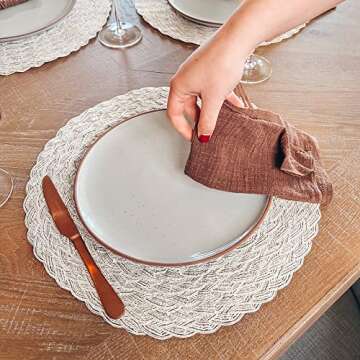 Mora Ceramic Dinner Plates Set of 6, 10 inch Dish Set - Microwave, Oven, and Dishwasher Safe, Scratch Resistant, Modern Rustic Dinnerware- Kitchen Porcelain Serving Dishes - Earl Grey