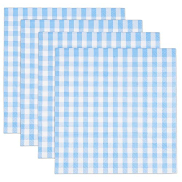 Gift Boutique 100 Blue and White Gingham Cocktail Napkins Disposable Paper Checkered Plaid Dinner Be...
