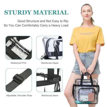 Clear Bag Stadium Approved,Stadium Security Travel & Gym Clear Tote Bags,12"x 6"x12"