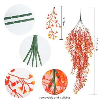 RECUTMS Fall Faux Hanging Plants 4 Pcs Artificial Fall Plants Large Faux Hanging Plant Autumn Fall H...
