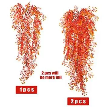 RECUTMS Fall Faux Hanging Plants 4 Pcs Artificial Fall Plants Large Faux Hanging Plant Autumn Fall Hanging Vines Wall Plants Thanksgiving Home Garden Wedding Party Indoor Outdoor Decor(Orange 4P)