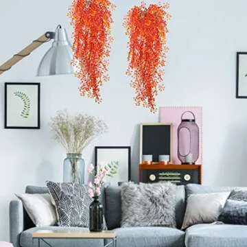 RECUTMS Fall Faux Hanging Plants 4 Pcs Artificial Fall Plants Large Faux Hanging Plant Autumn Fall Hanging Vines Wall Plants Thanksgiving Home Garden Wedding Party Indoor Outdoor Decor(Orange 4P)