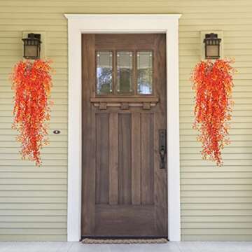 RECUTMS Fall Faux Hanging Plants 4 Pcs Artificial Fall Plants Large Faux Hanging Plant Autumn Fall Hanging Vines Wall Plants Thanksgiving Home Garden Wedding Party Indoor Outdoor Decor(Orange 4P)
