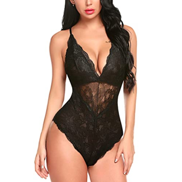 Avidlove Women's Sexy Lace Snap Crotch Bodysuit Deep V Teddy