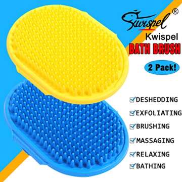 Kwispel 2 Pcs Dog Grooming Brush, Pet Shampoo Brush Dog Bath Grooming Shedding Brush Soothing Massag...