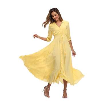 VintageClothing Women's Floral Maxi Dresses with Sleeves Flowy Boho Beach Party Dress Casual Summer ...