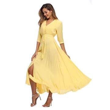 VintageClothing Women's Floral Maxi Dresses with Sleeves Flowy Boho Beach Party Dress Casual Summer Dress, L