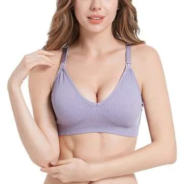 Suekaphin Nursing Bra 5pack Wireless Deep V Neck Maternity Nursing Bra Bralette Sleeping Breastfeeding with Extenders,XXLarge,SORT Rib Surface-A