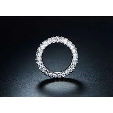 Barzel 3 Row Eternity Ring Wedding Band 18k White Gold Plated Cubic Zirconia Eternity Band Ring Jewelry (Silver, 7)