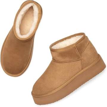 Platform Boots for Women Mini Boots Snow Boots for Women Faux Fur Lining Boots Winter Boots for Wome...