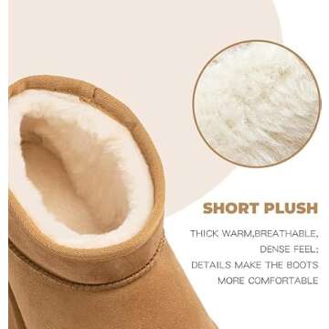 Platform Boots for Women Mini Boots Snow Boots for Women Faux Fur Lining Boots Winter Boots for Women Genuine Suede Platform Ankle Boots Lightweight Anti-Slip Winter Boots for Outdoor Indoor
