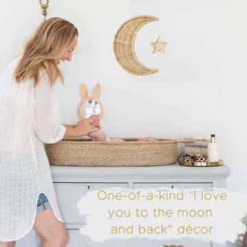 BEBE BASK Handmade Rattan Moon Wall Décor with Star - Moon Decor - 100% Natural Organic Rattan Moon...
