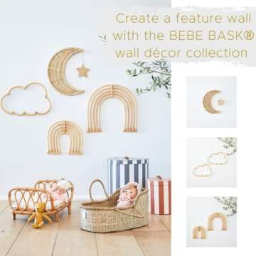 BEBE BASK Handmade Rattan Moon Wall Décor with Star - Moon Decor - 100% Natural Organic Rattan Moon Decor for The Boho Nursery Décor - Moon and Stars Nursery Décor - Stars and Moon Nursery Décor