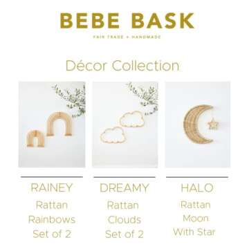 BEBE BASK Handmade Rattan Moon Wall Décor with Star - Moon Decor - 100% Natural Organic Rattan Moon Decor for The Boho Nursery Décor - Moon and Stars Nursery Décor - Stars and Moon Nursery Décor