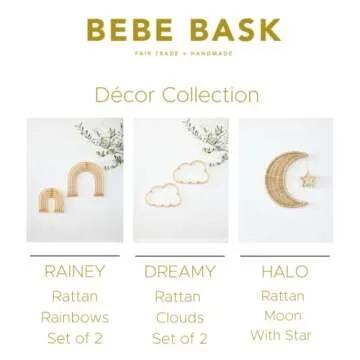 BEBE BASK Handmade Rattan Moon Wall Décor with Star - Moon Decor - 100% Natural Organic Rattan Moon Decor for The Boho Nursery Décor - Moon and Stars Nursery Décor - Stars and Moon Nursery Décor