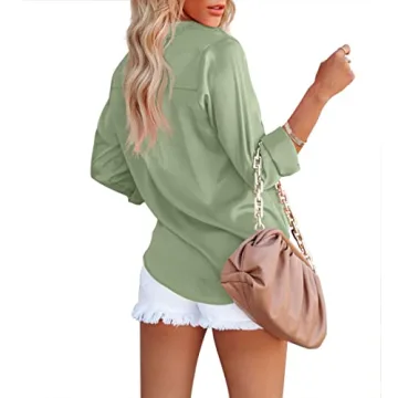 Stylish OMSJ Satin V Neck Button Down Blouse for Women