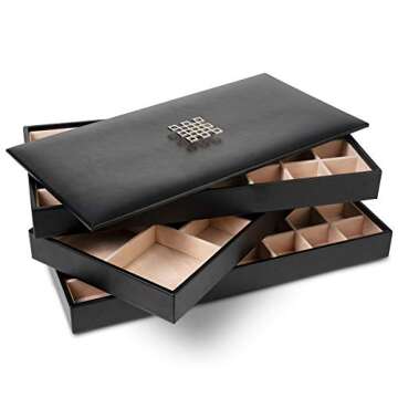 Glenor Co Earring Organizer Tray - 3 Large Stackable Trays with Lid -77 Slot Classic Jewelry Storage...