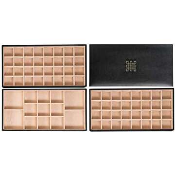 Glenor Co Earring Organizer Tray - 3 Large Stackable Trays with Lid -77 Slot Classic Jewelry Storage Display Case for Drawer or Dresser - Holder for Earring Ring Necklace or Cufflinks