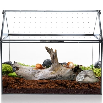 HighFree Geometric Terrarium Planter, House Shape Black Glass Box with Breathing Holes, Vintage Tabl...