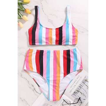 Honlyps Stylish High Waisted Bikini Set for Women - Sporty and Chic Swimwear