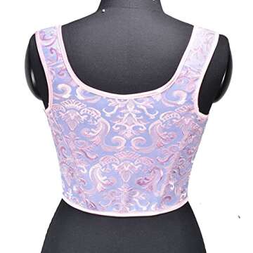 Women's Vintage Floral Lace Up Boned Camisole Bustier Royal Court Suspender Corset Fairy Crop Cami Tops Party Bodice Small Purple