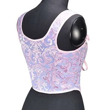 Women's Vintage Floral Lace Up Boned Camisole Bustier Royal Court Suspender Corset Fairy Crop Cami Tops Party Bodice Small Purple