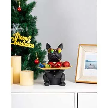 Bwytbwy French Bulldog Statue,Resin Bulldog Key Tray for Entryway Decor, Key Holder Organizer for Entryway Table, French Bulldog Gifts Black