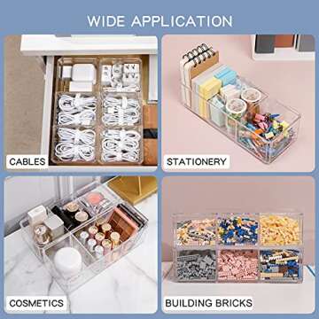 Yesesion Clear Plastic Cable Organizer Box with 10 Wire Ties, Electronics Management Organizer with 3 Compartments, Desk Accessories Storage Case for Drawer, Power Cord, Office, Stationery Supplies