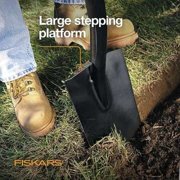 Fiskars 46" Spade Garden Shovel, Steel Flat Spade with Ergonomic D-Handle, Sharp Blade Square Shovel for Lawn Edging, Digging, Pruning, Heavy Duty Yard Tool, Easy Cuts in Grass and Turf