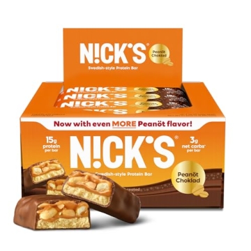 NICKS Protein Bars Chocolate Peanut | 15g protein | 200 calories | Low Carb Keto Friendly Snacks No ...
